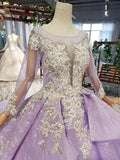 Gorgeous Long Sleeve Ball Gown Appliques Beads Lilac Quinceanera Dresses with Lace up P1135