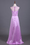 Scoop Bridesmaid Dresses Satin With Beading Sheath Floor Length