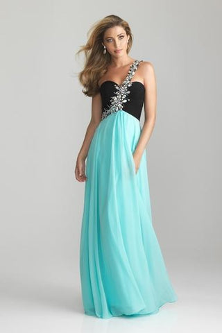 Black Top 2024 Prom Dresses Sheath One Shoulder Floor Length Chiffon