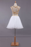 Two-Piece Scoop A Line Short/Mini Homecoming Dresses Tulle Beaded Bodice