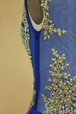 Dark Royal Blue Prom Dresses Scoop Mermaid With Applique Spandex Sweep Train Size 18W