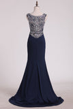 Prom Dresses Scoop Column Sweep Train Spandex With Beads