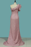 One Shoulder Satin Evening Dresses Mermaid Sweep Train