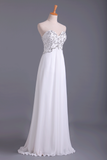 Popular Prom Dresses Sweetheart Chiffon With Beading Floor Length White