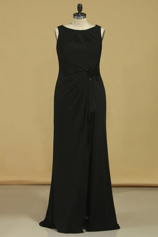 Sexy Open Back Scoop Evening Dresses Sheath With Beads And Slit Spandex