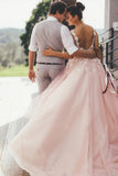 Hot Sale V Neck Appliques Court Train Tulle Wedding Dresses