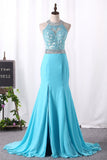 Prom Dresses Mermaid Scoop Chiffon With Applique And Slit