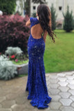 Sexy Open Back Scoop Lace With Beading Mermaid Prom Dresses