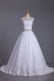 Strapless Tulle Wedding Dresses A-Line With Applique & Beads