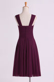 Bridesmaid Dresses Pleated Bodice V-Neck A Line Knee Length Chiffon