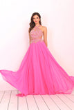 V Neck Prom Dresses Chiffon With Beading Open Back