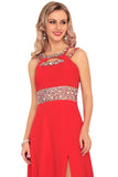 New Arrival Scoop Prom Dresses A Line Chiffon With Beads And Ruffles