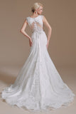 Mermaid Appliques Tulle Chapel Train Wedding Dresses With Belt