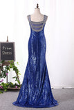 Bling Bling Evening Dresses Mermaid V Neck Sequins Lace With Rhinestones Sweep/Brush Train