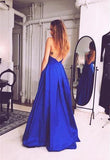 Charming Royal Blue Sexy Sleeveless Evening Dress Sexy Open Back Prom Dresses JS847