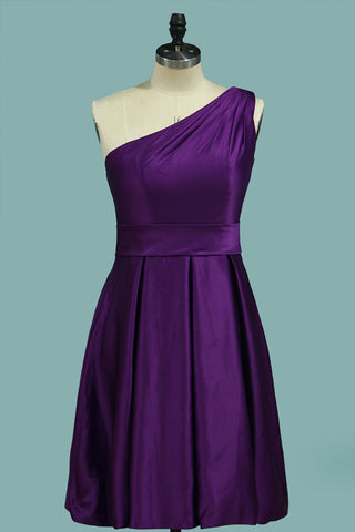 One Shoulder A Line Satin With Ruffles Short/Mini Bridesmaid Dress