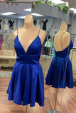 Royal Blue Satin Homecoming Dresses Backless Simple Short Prom Dresses