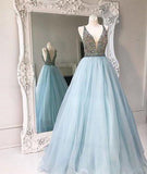 Unique V-neck tulle sequin beading long prom gown evening dresses JS101