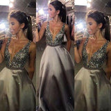 Deep V-neck Open Back Long Prom Dresses Pretty Evening Dresses For Teens JS974