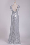 Open Back Bridesmaid Dresses Scoop Sequins Floor Length