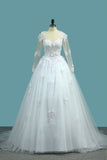 A Line V Neck Long Sleeves Wedding Dresses Tulle With Applique