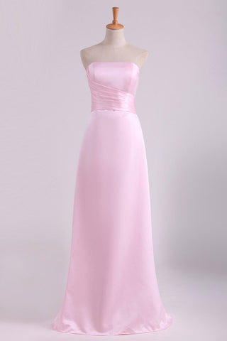 Strapless Bridesmaid Dresses A Line With Ruffles Floor Length