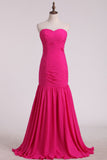 Fuchsia Sweetheart Ruched Bodice Bridesmaid Dresses Mermaid/Trumpet Chiffon Floor Length