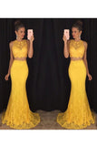 Two-Piece Scoop Prom Dresses Mermaid Lace Sweep Train