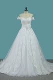 Off The Shoulder A Line Tulle Wedding Dresses With Applique