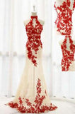 Fashion Champagne Prom Dress Tulle Formal Gown Red Prom Dresses Lace Evening Gowns JS850