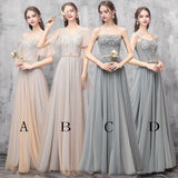 Elegant Off Shoulder Floor Length Tulle Prom Dress, Lace up Bridesmaid Dresses SJS15185