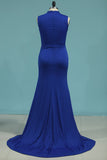 Mermaid High Neck Spandex With Slit Evening Dresses Sweep Train