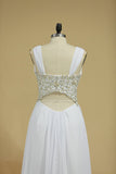 Open Back V Neck With Applique And Beads A Line Chiffon Prom Dresses