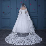 Long Tulle Ivory Wedding Veils with Hand Made Flowers, Wedding Veils SJS15583