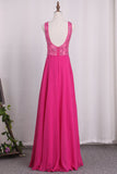 Prom Dresses A Line V Neck Beaded Bodice Chiffon Open Back