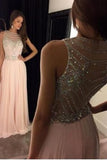 Scoop Prom Dresses A Line Chiffon With Beading