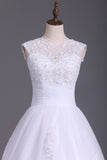 Wedding Dresses A Line Open Back Scoop Tulle With Applique And Beads