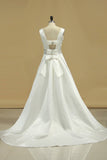 Scoop Neckline Princess Open Back Wedding Dress Chapel Train Satin