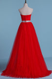 Prom Dresses A-Line Sweetheart Sweep/Brush Tulle Zipper Back High Waist Line