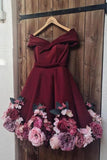 A-Line V Neck Hand-Made Flower Homecoming Dress Unique Short Long Sleeve Prom Dress