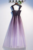 Unique A Line Ombre Purple Beading Prom Dresses with Lace up, Long Dance Dresses SJS15603