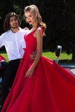 V Neck Satin Prom Dresses A Line With Applique And Sash