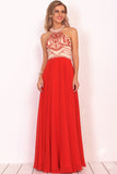 Chiffon Scoop Prom Dresses A Line With Beads&Rhinestones Chiffon Floor Length