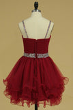 Organza Homecoming Dresses Spaghetti Straps With Ruffles And Beads