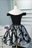 Black Satin Off the Shoulder Cute Homecoming Dresses Short Prom Dress Hoco Gowns SJS14967