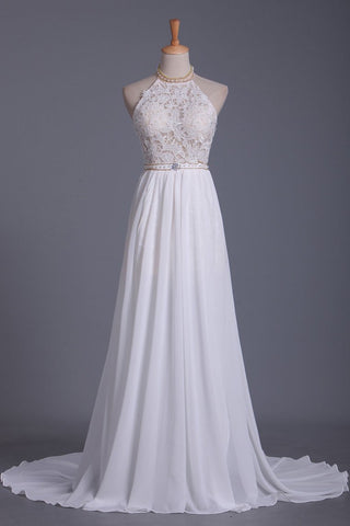 Halter A Line Wedding Dresses Chiffon With Applique