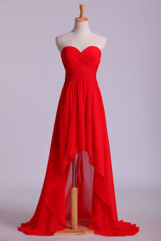 High Low Sweetheart A Line Pleated Bodice Flowing Chiffon Skirt