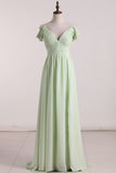 New Arrival Prom Dresses Spaghetti Straps Chiffon With Ruffles And Slit