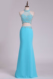 Prom Dresses High Neck Chiffon Spandex With Beading Sheath