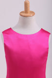 Fuchsia Scoop A Line Flower Girl Dresses Satin With Ribbon Knee Length